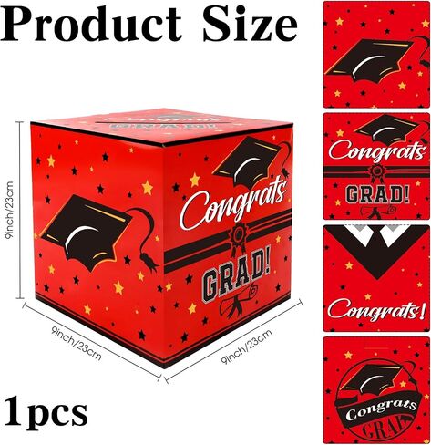 Graduation Card Box, Red, 9 x 9 x 9 Inches, Class of 2025 Graduation Gift Box, Money Box, Party Favors, Supplies in Saudi Arabia