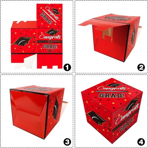 Graduation Card Box, Red, 9 x 9 x 9 Inches, Class of 2025 Graduation Gift Box, Money Box, Party Favors, Supplies in Saudi Arabia