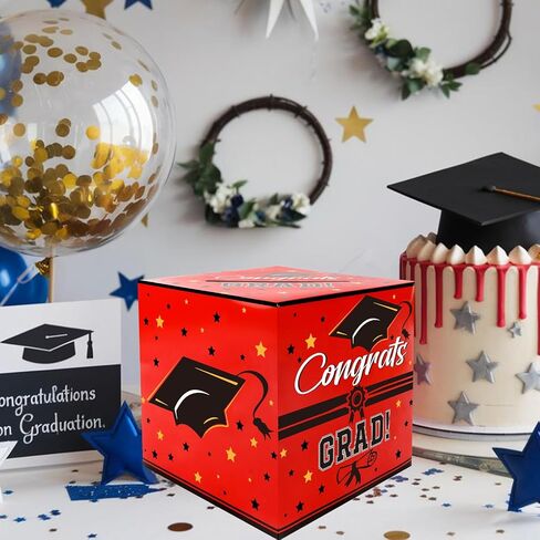 Graduation Card Box, Red, 9 x 9 x 9 Inches, Class of 2025 Graduation Gift Box, Money Box, Party Favors, Supplies in Saudi Arabia
