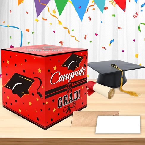 Graduation Card Box, Red, 9 x 9 x 9 Inches, Class of 2025 Graduation Gift Box, Money Box, Party Favors, Supplies in Saudi Arabia