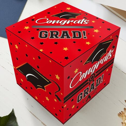 Graduation Card Box, Red, 9 x 9 x 9 Inches, Class of 2025 Graduation Gift Box, Money Box, Party Favors, Supplies in Saudi Arabia