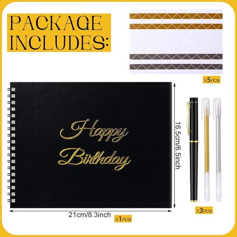 Birthday Guestbook with Pens Stickers Happy Birthday Signature Book 8.3 x 6.5 Inch Black Gold Birthday Guestbook for Birthday Photobooth Photo Strips Scrapbook Birthday Gift Party Supplies in Saudi Arabia