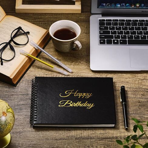 Birthday Guestbook with Pens Stickers Happy Birthday Signature Book 8.3 x 6.5 Inch Black Gold Birthday Guestbook for Birthday Photobooth Photo Strips Scrapbook Birthday Gift Party Supplies in Saudi Arabia