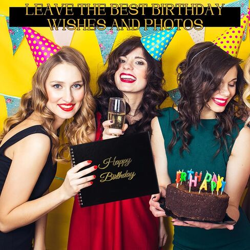Birthday Guestbook with Pens Stickers Happy Birthday Signature Book 8.3 x 6.5 Inch Black Gold Birthday Guestbook for Birthday Photobooth Photo Strips Scrapbook Birthday Gift Party Supplies in Saudi Arabia