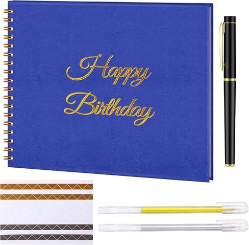 Birthday Guestbook with Pens Stickers Happy Birthday Signature Book 8.3 x 6.5 Inch Black Gold Birthday Guestbook for Birthday Photobooth Photo Strips Scrapbook Birthday Gift Party Supplies in Saudi Arabia
