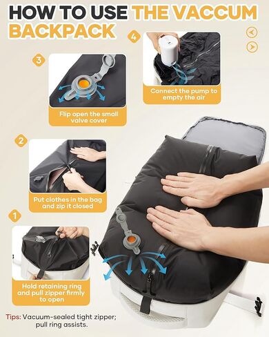 Vacuum Seal Backpack for Clothing Travel with Air Pump Waterproof Laptop Airback Carry On Backpack Personal item Travel Essentials Compression Space Saver Bags Storage with Vacuum System Women Black in Kuwait