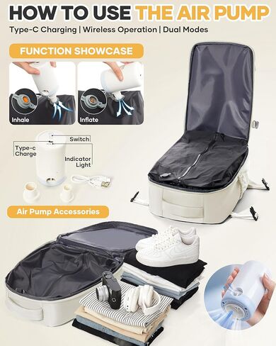 Vacuum Seal Backpack for Clothing Travel with Air Pump Waterproof Laptop Airback Carry On Backpack Personal item Travel Essentials Compression Space Saver Bags Storage with Vacuum System Women Black in Kuwait