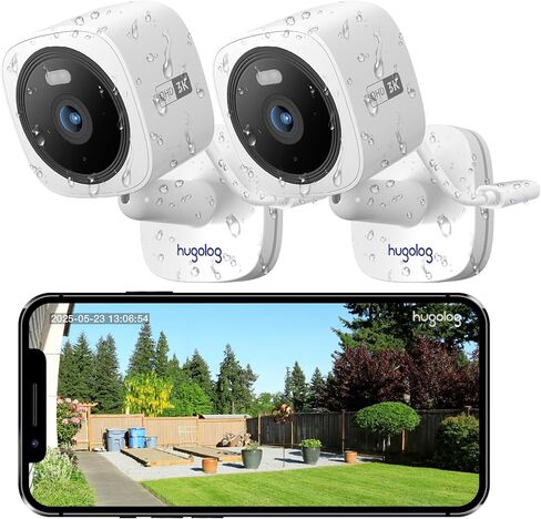 Hugolog Security Cameras Outdoor, Cameras for Home Security Indoor Camera, Color Night Vision, Spotlight, 2-Way Audio, US Cloud & Local Storage, White in Kuwait