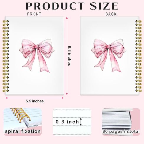 Coquette Pink Ribbon Bow Notebook Journal 5.5x8.3, Girly Pink Notebook Gifts for Women Girls, Girly Coquette Stuff Journals, Cute Preppy Aesthetic Hardcover Spiral Notebooks for Note Taking in Kuwait