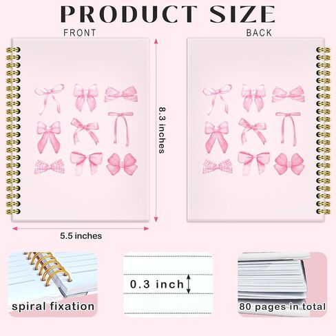 Coquette Pink Ribbon Bow Notebook Journal 5.5x8.3, Girly Pink Notebook Gifts for Women Girls, Girly Coquette Stuff Journals, Cute Preppy Aesthetic Hardcover Spiral Notebooks for Note Taking in Kuwait