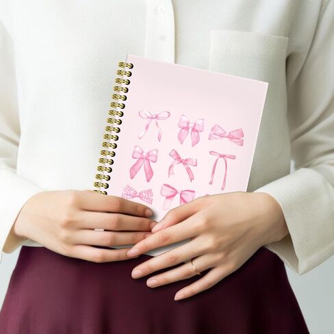 Coquette Pink Ribbon Bow Notebook Journal 5.5x8.3, Girly Pink Notebook Gifts for Women Girls, Girly Coquette Stuff Journals, Cute Preppy Aesthetic Hardcover Spiral Notebooks for Note Taking in Kuwait