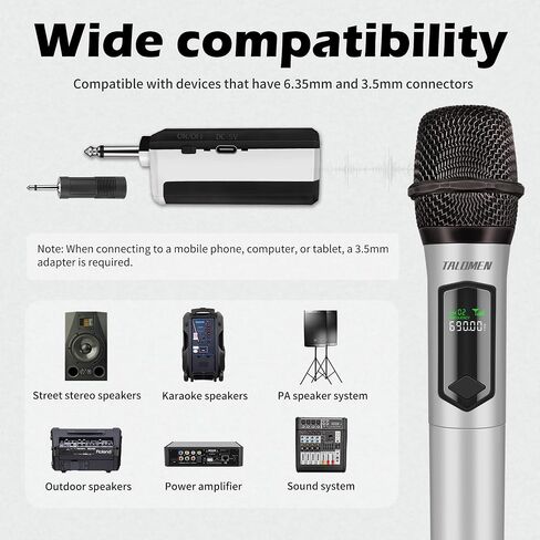 Wireless Microphone,Professional Handheld Cordless Dynamic Mic System with Rechargeable Receiver(160 Ft),Karaoke Microphone Set for Singing,Karaoke,Wedding,DJ,Party,Speech,Church,PA,K60-1 in Saudi Arabia