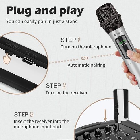 Wireless Microphone,Professional Handheld Cordless Dynamic Mic System with Rechargeable Receiver(160 Ft),Karaoke Microphone Set for Singing,Karaoke,Wedding,DJ,Party,Speech,Church,PA,K60-1 in Saudi Arabia