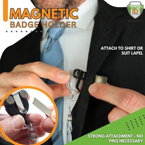 2 Pack - Magnetic Name Badge Holder - Retractable Badge Reel with Magnet Back - Retracting Clothing Friendly Lanyard Work ID Holder for Shirt, Lapel, Scrubs, and More by Specialist ID (Clear) in Saudi Arabia