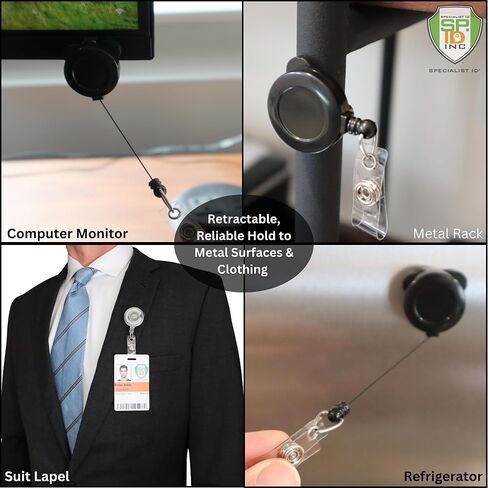 2 Pack - Magnetic Name Badge Holder - Retractable Badge Reel with Magnet Back - Retracting Clothing Friendly Lanyard Work ID Holder for Shirt, Lapel, Scrubs, and More by Specialist ID (Clear) in Saudi Arabia