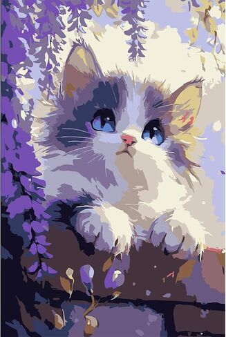 DOMROM Framed Paint by Numbers Kit for Adults Beginners with Wooden Easel, Animal Cat Paint by Number Kit on Canvas, DIY Oil Painting Kits for Home Wall Decor Gift 8x12in in Saudi Arabia