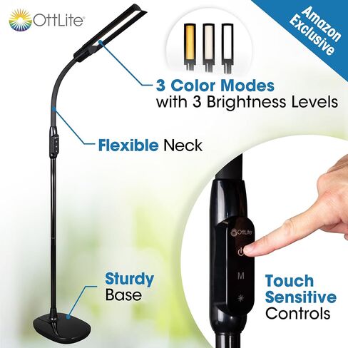 مصباح أرضي Leghade Ottlite Wingshade مع 3 درجات حرارة ملونة ، تقنية LED Clearsun ، مصابيح أرضية لغرفة المعيشة ، ضوء القراءة ، مصباح واقف ، مصباح أرضي لغرفة النوم ، مصباح طويل القابل للضبط. in Saudi Arabia