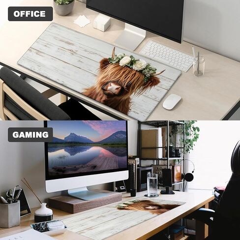 Highland Cow Gaming Mouse Pad – 12x31.5in Large Extended Desk Mat with Floral Crown Cattle Design – Non-Slip Rubber Mousepad for Office Home – Deskmat Gifts for Animal Lovers Decor in Saudi Arabia