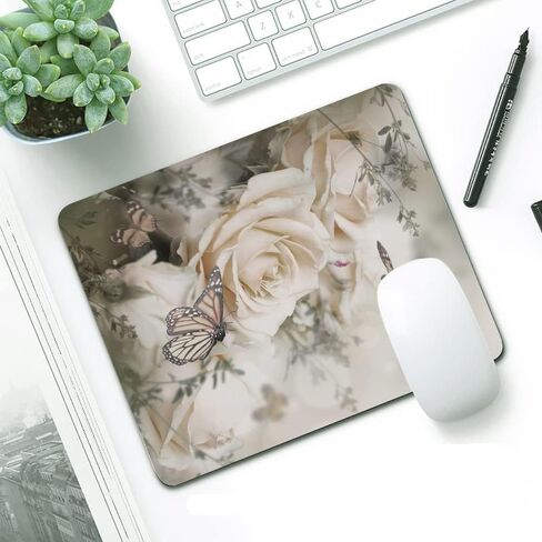 IBILIU Mouse Pad White Roses,Butterfly Flower Floral Rectangle Mousepad Non-Slip Rubber Base Computer Mouse Pad for Laptop, Office, Home - 9.5 X 7.9 Inch in Kuwait