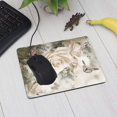 IBILIU Mouse Pad White Roses,Butterfly Flower Floral Rectangle Mousepad Non-Slip Rubber Base Computer Mouse Pad for Laptop, Office, Home - 9.5 X 7.9 Inch in Kuwait