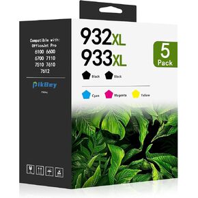 932XL 933XL Ink Cartridges Combo Pack Compatible 932XL 933XL Ink Cartridge Replacement for Officejet 6100 6600 6700 7110 7610 7612 Printer (5 Pack,2Black/1Cyan/1Magenta/1Yellow)