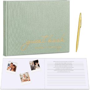 Wedding Guest Book with Pen, 100 Blank & Lined Pages Guest Book for Wedding Reception Guestbook for Baby Shower, Birthday and Celebration Events for Guest Sign in and Photos, White