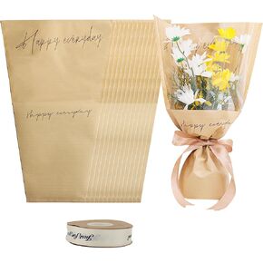 40pcs Flower Packaging Bags - Paper Bags for Bouquets 11x5.1x17.3 Inches - Multiple Covers for Valentine's Day, Wedding, Mother's Day - Kraft Paper, Clear (Pink)