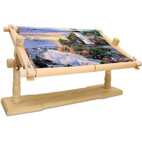 Jasvelly Rotated Embroidery Frame Stand - Adjustable Cross Stitch Scroll Frame, Beech Wood Quilt Frame Needlepoint Holder Floor Table Lap Stand for Stitching Sewing Craft (983312)