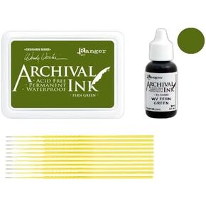 Wendy Vecchi Ranger Archival Ink Pad and Reinker - Fern Green - Acid Free, Permanent, and Waterproof - with Trebbies Detail Sticks