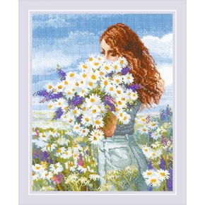 RIOLIS - Chamomile Happiness 2253, Floral Cross Stitch Kits 9½"x11¾, Cross Stitch Kits for Beginners & Advanced, Crossstitching Kits Adult, Counted Stitching Kits, Embroidery Kit