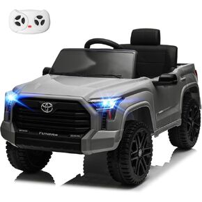 12V 7Ah Kids Electric Ride on Car Battery Powered Electric Truck Trunk with Remote Control Bluetooth Music MP3 Player 4 Wheel Full Suspension Gift for Boys Girls-Grey