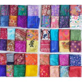 Sari Silk Fabric Squares 48 pcs 8" Squares Saree Craft Material Home Decor Scrapbook Quilting Project Art Doll Easter DS370