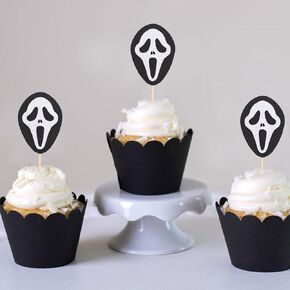 Halloween Ghost Face Cupcake Toppers - 12 psc Scream Cupcake Toppers, Killer Birthday Decor, Horror moive Birthday Cake Decorations, Halloween Cupcake Toppers