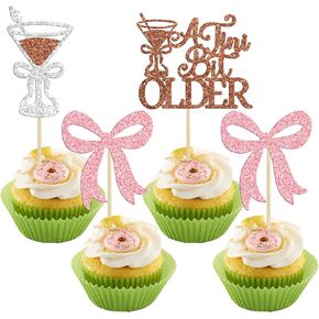 Gyufise 24Pcs A Tini Bit Older Cupcake Toppers Espresso Martini Birthday Cupcake Picks A Tiny Bit Older Birthday Pink Bow Bachelorette Bridal Shower Cake Decorations Party Supplies Coffee