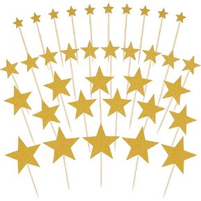 35 Pcs Star Cupcake Toppers,Glitter Assembled Gold Twinkle Little Star Cupcake Picks,Big Gold Stars Cocktail Picks,Baby Shower Cake Decorations for Wedding Engagement Bridal Kids Birthday,Mixed Size