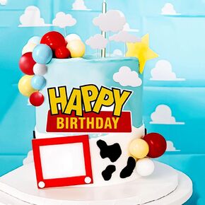 LaVenty Toy Happy Birthday Sign Cake Decorations Yellow Red Blue Balls Cake Decoration Birthday Cake Topper