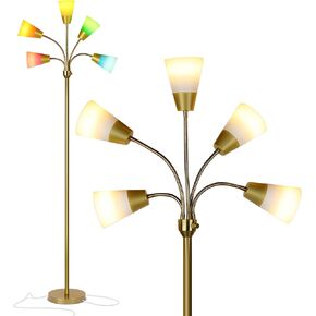 Brightech Medusa Modern LED Floor Lamp – Multi Head Floor Lamp for Living Rooms & Offices – Tall Lamp with Interchangeable Shade, Standing Lamp with 5 LED Bulbs for Hobbies - Silver