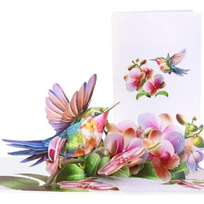 Pop Up Birthday Card for Women – Handmade Cards for All Occasions – 3D Hummingbird and Flowers Garden Scene – Unique Gift for Nature Lovers.