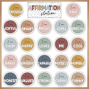 Boho Affirmation Station Bulletin Board Set Rainbow Positive Affirmations Bulletin Board Decorations for Classroom Mirror Wall Bulletin Board