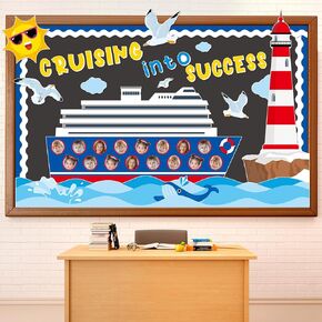 Nautical Theme Bulletin Board Set Sailing Cutouts Classroom Decorations Nautical Sailor DIY Photo Craft Cutouts for Summer Cruise Theme Back to School Classroom Office Home Office Wall Door Supplies