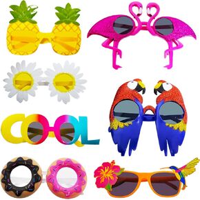 Poptrend 7 Pack Luau Party Glasses,Hawaiian Funny Glasses for Summer Party Supplies,Kids,Teens,Adults Beach Party Favors