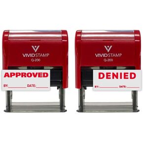 Approved/Denied by Date Self Inking Rubber Stamp - 2 Pack (Red Ink) Medium