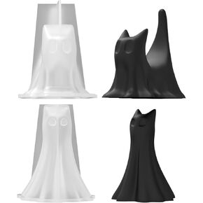 2PCs Halloween Candle Molds - 3D Cat Ghost Silicone Molds for Resin, Wax & Clay - Spooky DIY Decor, Party Favors & Haunted House Crafts
