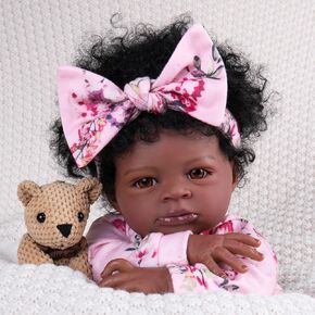 Aori Reborn Baby Dolls Girl Black - Lifelike Black American Babies That Look Real 20 inch, Realistic Baby Girls Soft Vinyl Newborn Dolls with Weighted Cloth Body, Set for Kids 3+