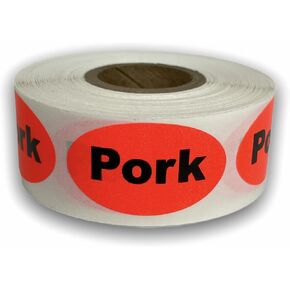 Pork Food Labels Small 1"x1.5" Oval Supermarket Sale Adhesive Stickers 500 PCS