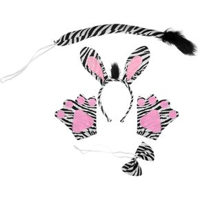 Zebra Costume Accessory Set: Zebra Ears Headband Tail Bow Tie and Gloves Animal Cosplay for Halloween Birthday Party Masquerades