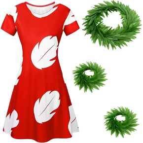 Kavoc Hawaiian Costume Dress with Luau Flower Leis Flower Hair Clip Wristband for Girls Halloween Party Dress Up