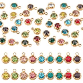 UNICRAFTALE 24pc 12 Color Rhinestone Birthstone Charms - 18K Gold Plated, Stainless Steel, 1.5mm Hole Dangle Charms for Jewelry Making