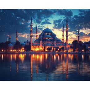 OKSGYTA DIY Paint by Numbers on Canvas, Blue Mosque Illuminating Istanbul’s Skyline, DIY Canvas Oil Painting Kit for Adults for Bedroom Office Arts Craft Decor, 40x50cm