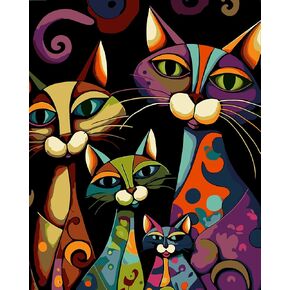 Adult Digital Painting Kit,Animal Digital Painting for Home Wall Decoration and Gifts,Abstract Four Black Cats Beginner DIY Acrylic Watercolor Oil Painting (16x20 inches)